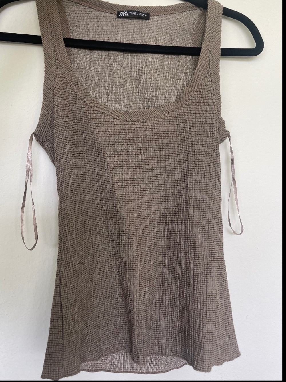 Zara Taupe Textured Scoop Neck Tank with Side Ties